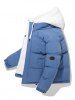 Manteau Doudoune à Capuche Matelassé en Blocs de Couleurs Zippé avec Poches - Bleu 2XL