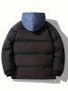 Dual Zip Hooded Pocket Colorblock Faux Twinset Puffer Padded Coat -  