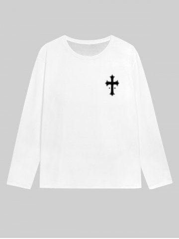 Gothic Cross Letters Print T-shirt For Men - WHITE - XL