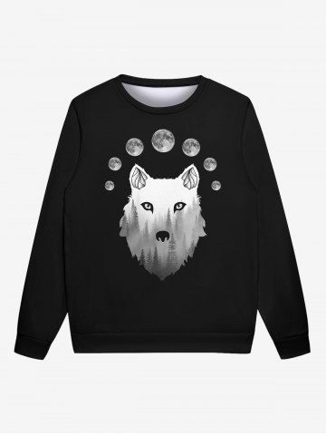 T-shirt Gothique Imprimé Forêt Lune et Loup 3D pour Homme - BLACK - 3XL