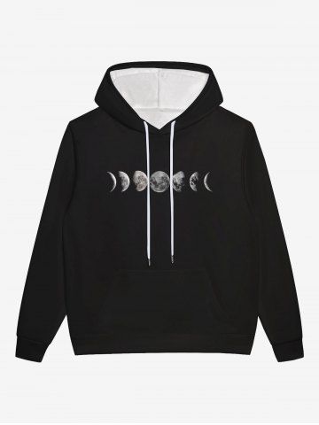 Gothic Moon Print Drawstring Hoodie For Men - BLACK - XL