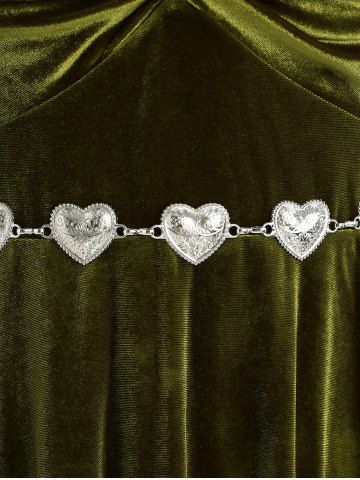 Plus Size Flare Sleeves Lace Trim Twist Heart Chain Belted Velvet Top