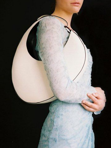 Sac Porté Epaule Tressé Lune Design avec Grande Capacité pour Femme - WHITE