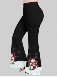 Plus Size Christmas Tree Snowman Snowflake Print Flare Pants -  