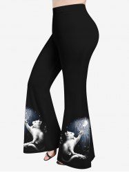 Plus Size 3D Cat Spider Web Moon Glitter Print Halloween Flare Pants -  