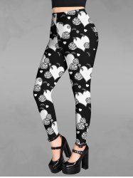 Gothic 3D Heart Floral Print Skinny Leggings -  