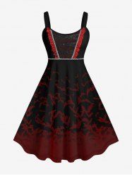 Robe D'Halloween Costume de Chauve-souris et Vampire Imprimés à Paillettes à Ourlet en Dentelle de Grande Taille - Rouge foncé M
