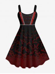 Halloween Vampire Costume Bat Sequin Ruffles Lace Trim 3D Print Plus Size Tank Dress -  
