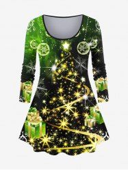 Plus Size Christmas Tree Ball Gift Star Snowflake Glitter Print T-shirt -  
