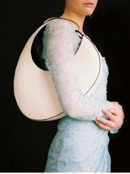 Sac Porté Epaule Tressé Lune Design avec Grande Capacité pour Femme - Blanc 