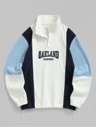 Men's Colorblock OAKLAND Embroidered Button Design Fuzzy Polar Fleece Pullover Sweatshirt -  
