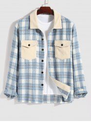 Chemise en Laine avec Poches à Rabat et à Imprimé Carreaux de Couleur Contrastée pour Hommes - Bleu clair S