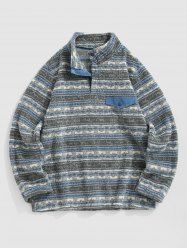 Men's Ethnic Printed Stand Collar Quarter Button Fluffy Teddy Fleece Sweatshirt -  