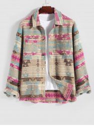 Men's Ethnic Aztec Printed Front Pockets Design Single-breasted Woolen Jacket -  