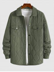 Men's Daily Solid Color Snap Button Flap Cargo Pockets Quilted Padded Jacket -  