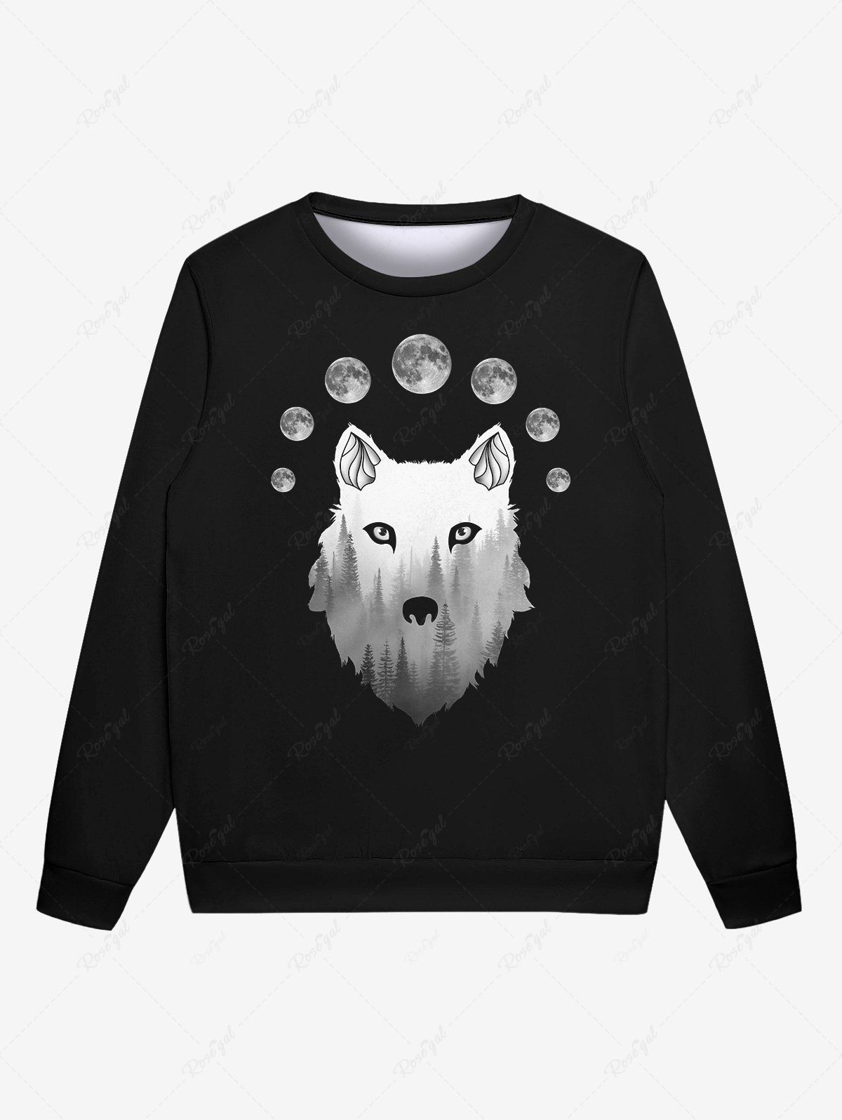 T-shirt Gothique Imprimé Forêt Lune et Loup 3D pour Homme Noir XL