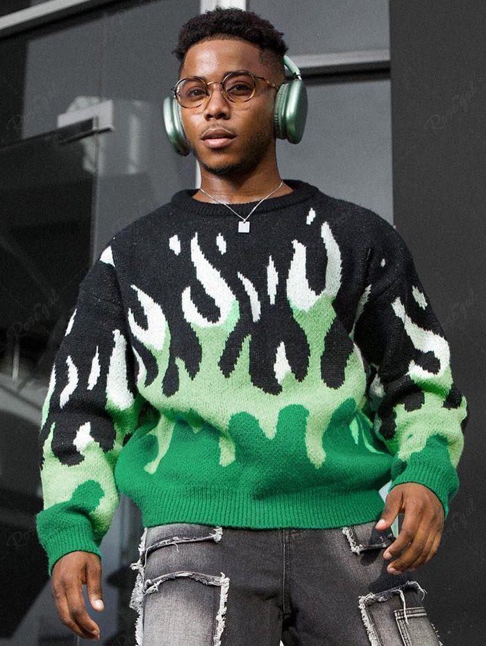 New Y2K Aesthetic Flame Graphic Casual Sweater  