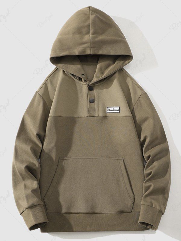 Outfit Men's Letter Embroidered Patch Design Kangaroo Pocket Pullover Hoodie  