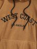 Men's WEST COAST LOS ANGELES Letter Embroidered Fuzzy Polar Fleece Kangaroo Pocket Pullover Mask Hoodie -  