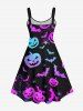 Plus Size Halloween Pumpkin Spider Web Bat Print Tank Dress -  