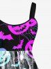 Plus Size Halloween Pumpkin Spider Web Bat Print Tank Dress -  