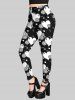 Gothic 3D Heart Floral Print Skinny Leggings -  