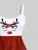 Robe Débardeur Pailletée à Imprimé Cerf de Noël 3D Grande Taille - Rouge 1X