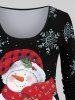 T-shirt Bonhomme de Neige Sapin de Noël et Flocon de Neige Imprimés de Grande Taille - Noir S
