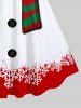 Plus Size Christmas Snowflake Snowman Scarf Buttons Colorblock Print Tank Dress -  