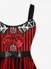 Plus Size 3D Bowknot Striped Bat Belt Spider Web Print Halloween Tank Dress -  
