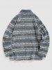 Men's Ethnic Printed Stand Collar Quarter Button Fluffy Teddy Fleece Sweatshirt -  