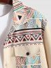 Men's Ethnic Style Geometric Printed Front Pocket Button Fuzzy Fleece Jacket -  