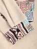 Men's Ethnic Style Geometric Printed Front Pocket Button Fuzzy Fleece Jacket -  