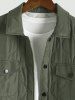 Men's Daily Solid Color Snap Button Flap Cargo Pockets Quilted Padded Jacket -  