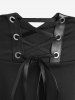 Plus Size Grommet Lace Up PU Leather Trim Ruffles Solid High Low Midi Skirt -  
