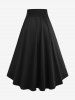 Plus Size Grommet Lace Up PU Leather Trim Ruffles Solid High Low Midi Skirt -  