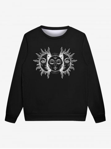 Gothic 3D Sun Face Print Crew Neck Hoodie For Men - BLACK - 2XL