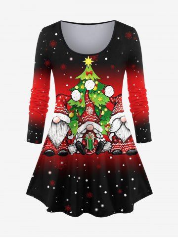 Plus Size Christmas Tree Santa Claus Colorblock Print T-shirt - RED - 6X