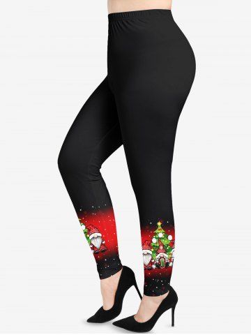 Plus Size Christmas Tree Santa Colorblock Print Leggings - RED - XS