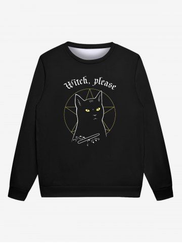 Gothic Cat Pentagram Letters Print Sweatshirt For Men