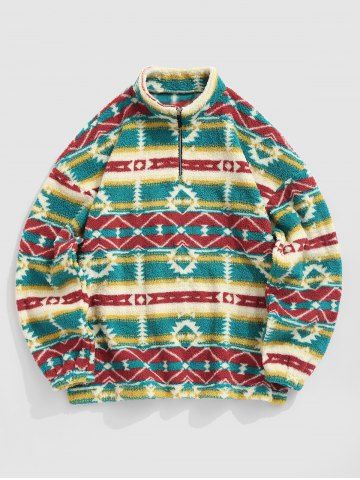 Sweat-shirt Fourré Tribal Ethnique Imprimé - BLUE - S