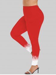 Plus Size Christmas Snowflake Colorblock Print Leggings -  