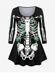 T-shirt D'Halloween 3D Squelette Imprimé de Grande Taille avec Sang à Manches Longues - Noir 6X