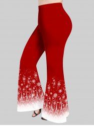 Pantalon Evasé Fleuri Flocon de Neige de Noël Imprimé de Grande Taille à Paillettes - Rouge 6X