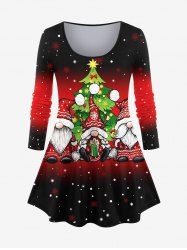 Plus Size Christmas Tree Santa Claus Colorblock Print T-shirt -  