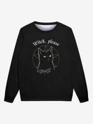 Sweat-shirt Imprimé Lettre et Chat Style Gothique pour Homme - Noir L