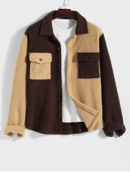 Men's Two Tone Colorblock Flap Pocket Button Front Fuzzy Fleece Jacket -  