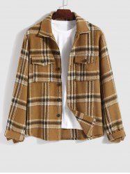 Men's Casual Plaid Pattern Flap Pocket Button Front Woolen Jacket -  