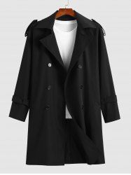 Lapel Collar Belted Pocket Double-breasted Solid Color Trench Coat -  