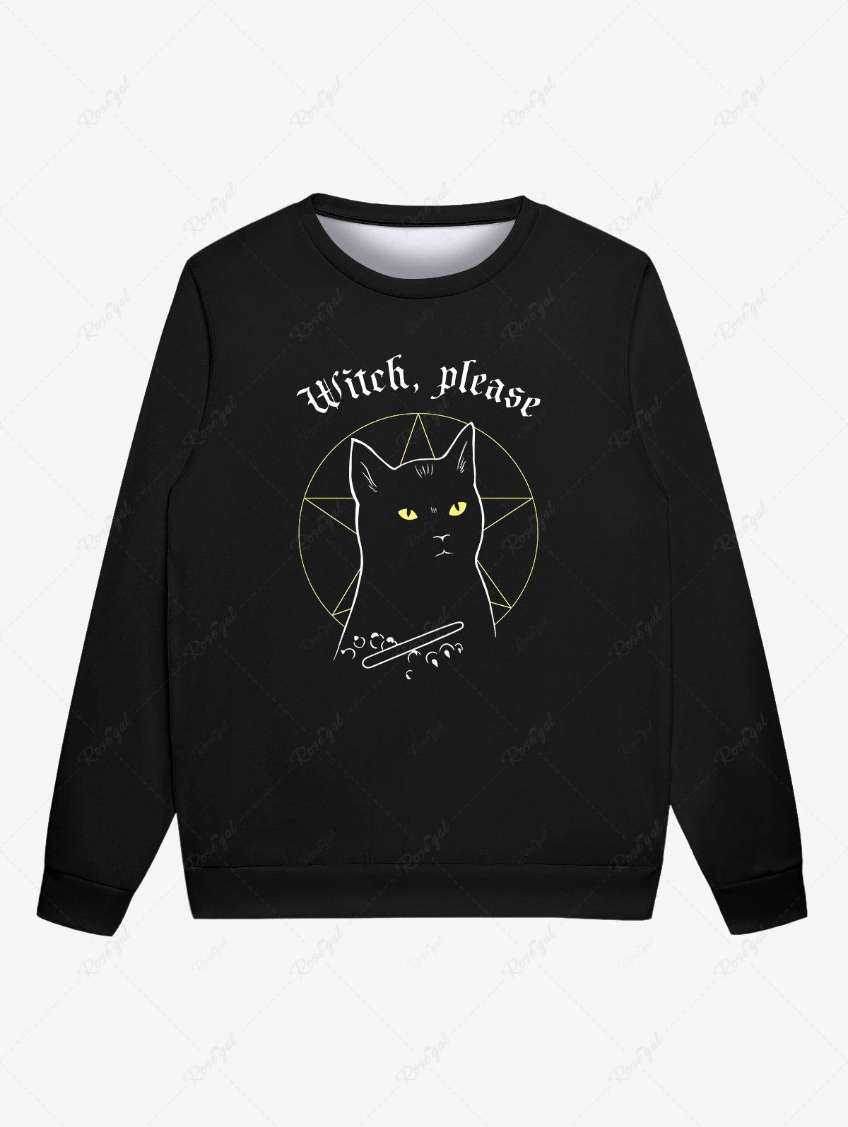 Affordable Gothic Cat Pentagram Letters Print Sweatshirt For Men  